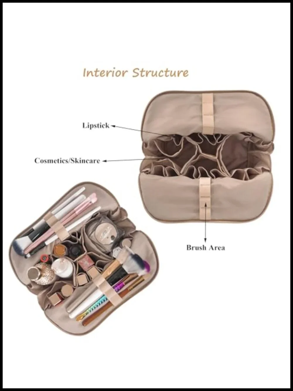 Waterproof Stand Up Cosmetic Bag with Brush Holders